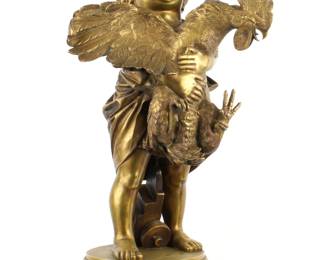 Lot 15: after Adriano Cecioni Gilt Bronze Enfant au Coq