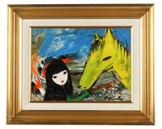 Lot 255: Poucette Oriental Girl and Horse Painting