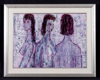 Lot 284A: 1957 Mystery Artist Modernist Portrait of Three Women