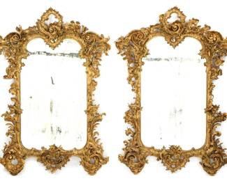 Lot 46: Important Palatial Pair 18th C Italian Carved Giltwood Mirrors