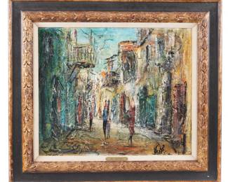 Lot 290: Zhi Raphaeli Jerusalem Alley Scene with Figures