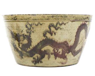 Lot 281: Large Chinese Celadon Glaze Dragon Motif Fish Bowl