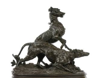 Lot 185: after PJ Mene Two Dogs Bronze Figural Group