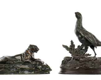 Lot 199: after Moigniez & Barrye Bronzes Grouse and Lioness