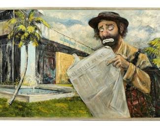 Lot 223: Clare Brown Florida Clown Reading Paper Painting