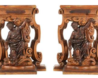 Lot 25: Pair Italian Carved Figural Console Tables