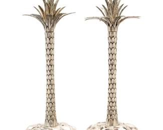 Lot 2: Pair Italian Tiffany Sterling Palm Tree Candlesticks