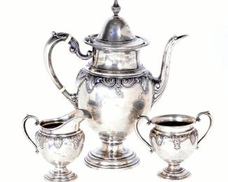 Lot 112: Three Piece Wallace Stradivari Sterling Coffee Set