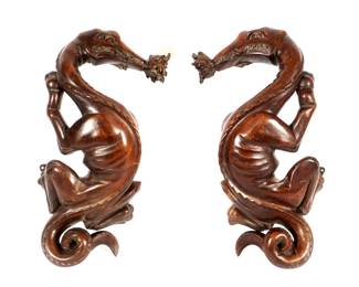 Lot 36: Important English Carved Dragon Curtain Rod Holder