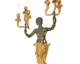 Lot 100: French Gilt and Painted Bronze Figural Wall Sconce
