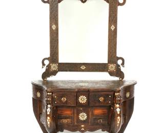 Lot 142: Moroccan Moorish Carved Hall Table & Mirror