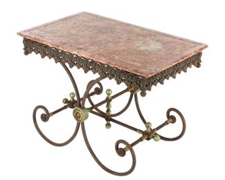 Lot 31: French Marble Top Iron Base Bakers Table