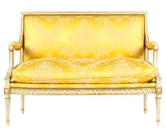 Lot 173: French Louis XVI Carved Painted & Gilt Settee