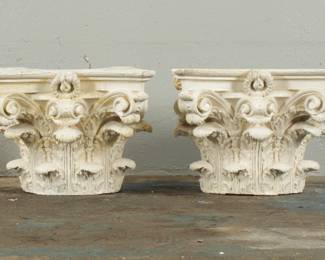 Lot 396: Pair Plaster Acanthus Leaf Half Column Capitals