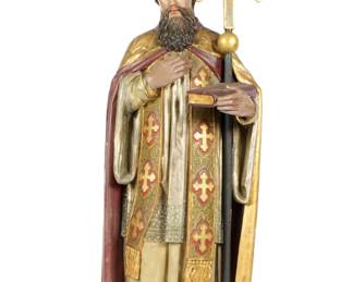 Lot 191: Five-Foot-Tall Carved Polychrome Figure of Saint Gregory
