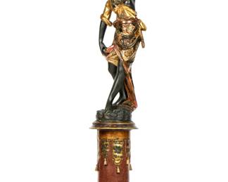 Lot 192: Antique Italian Carved Polychrome Blackamoor Figure and Pedestal