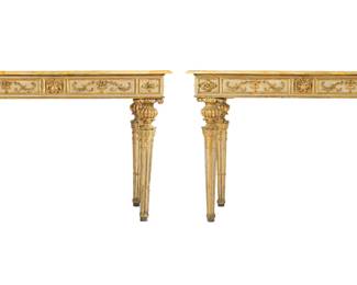Lot 45: Pair 18/19th C Italian Marble Top Console Tables