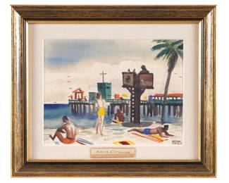 Lot 308: Watson Cross Santa Catalina Green Pleasure Pier Watercolor