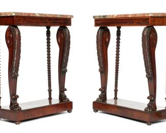 Lot 6: Pair English Regency Marble Top Console Tables