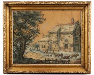 Lot 331: George Morland Rural House and Cows Mixed Media
