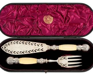 Lot 73: Harrison & Howson English Silver Fish Serving Set