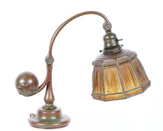 Lot 73A: Tiffany Studios Bronze Linenfold Counter Balance Desk Lamp