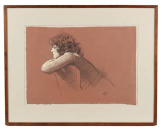 Lot 209A: Daniel E. Greene Mixed Media Portrait of Woman