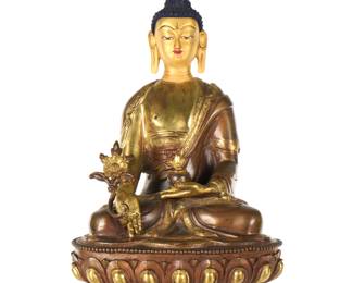 Lot 310: Chinese Gilt and Painted Bronze Seated Buddha