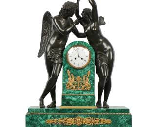 Lot 22a: French Figural Bronze and Malachite Mantle Clock