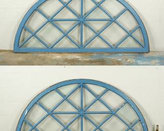 Lot 389: Pair Blue Painted Arched Transom Windows