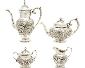 Lot 56: Four Piece S. Kirk Sterling Repousse Tea Set