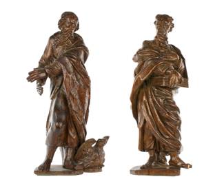 Lot 43: Pair Early Italian Carved Wood Scholars