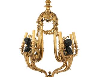 Lot 198: French Gilt & Patinated Bronze Figural Chandelier