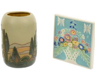Lot 328: Art Accardi Vase and Rookwood Pottery Trivet