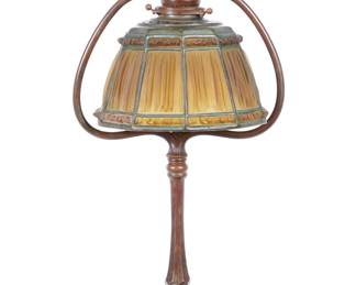 Lot 73B: Tiffany Studios Bronze Linenfold Harp Table Lamp