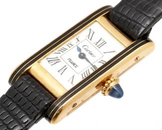Lot 93: Women's Cartier 18k Gold Tank Style Watch