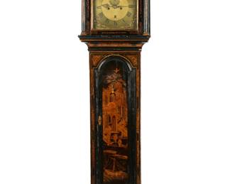 Lot 38: English Black Lacquer Chinoiserie Tall Case Clock