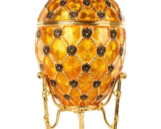 Lot 216: Faberge Style Enameled and Jeweled Egg