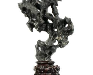 Lot 282: Chinese Marble Scholar's Rock with Carved Stand