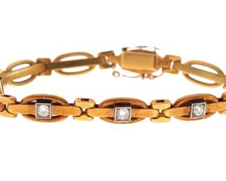 Lot 119a: Antique Russian 14k Gold and Diamond Bracelet