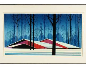 Lot 391: 1982 Eyvind Earle Winter Barns Serigraph