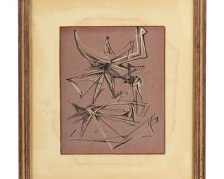 Lot 81: Luis Martinez Pedro Bird and Fish Abstract Gouache