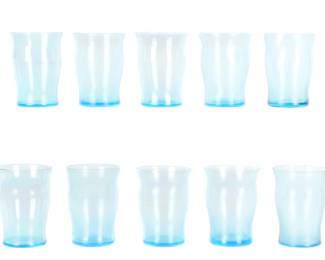 Lot 300: Ten Steuben Iridescent Blue Glass Tumbler Cups