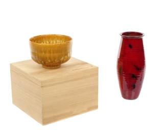 Lot 340: Brother Thomas Bezanson Pottery Vase and Bowl
