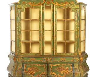 Lot 110: Italian Paint Decorated Breakfront China Cabinet