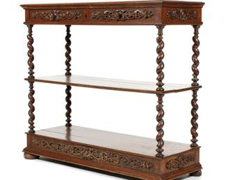 Lot 34: Walnut Victorian Barley Twist Trolly Etagere