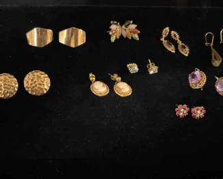 Nine Pair Of 14K Gold Earrings