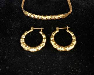 14K Gold Bracelet With Diamonds And Cool 14K Gold Earrings