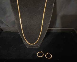 18K Gold Necklace And 14K Gold Earrings 