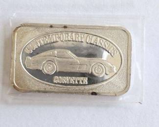 Vintage 1 Ounce .999 Fine Silver Round "Contemporary Classics Corvette"